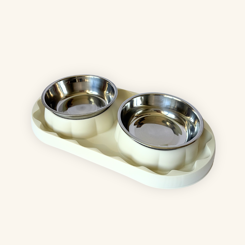 Scalloped Double Food Bowl in Sand